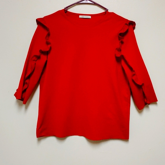 Zara Tops Zara Trafaluc Womens Red Long Sleeve Blouse 0 Cotton Size